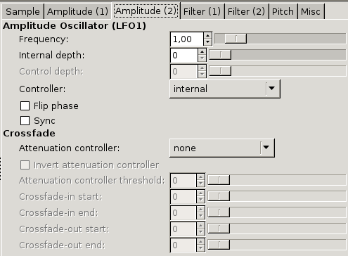 Screen shot of LFO settings for Amp section