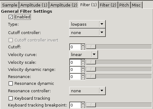Screen shot of general settings for Filter section