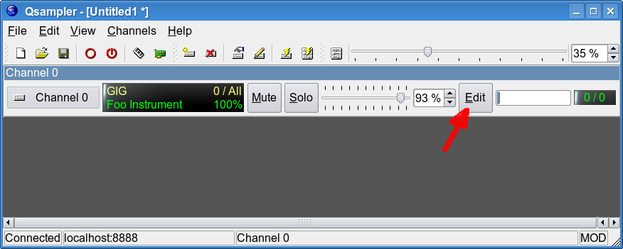 Selecting an instrument to edit from QSampler