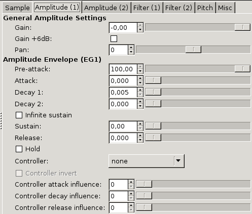Screen shot of ADSR settings for Amp section